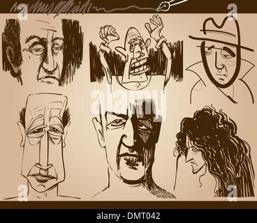 Les visages des gens dessins croquis cartoon set Illustration de Vecteur