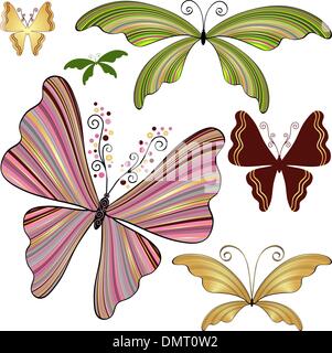 Situé à rayures fantaisie papillons Illustration de Vecteur