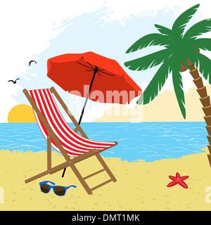 Chaise et parasol sur la plage Illustration de Vecteur