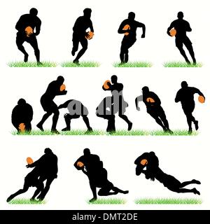 Les joueurs de Rugby 14 Silhouettes Set Illustration de Vecteur