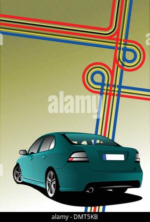 Pour couvrir d'affaires brochure avec junction et voiture bleue image. Ve Illustration de Vecteur