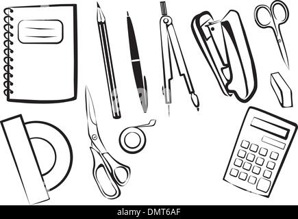 La papeterie, les marchandises visées à l'école Illustration de Vecteur