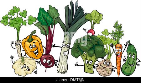 Funny cartoon illustration groupe légumes Illustration de Vecteur