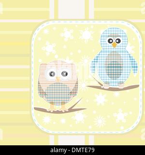 Hibou et un pingouin sur une branche d'arbre d'automne vector Illustration de Vecteur