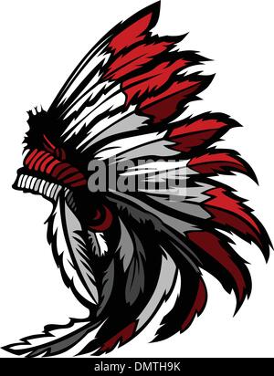 Native American Indian Feather Headdress Mascot graphique vectoriel Illustration de Vecteur