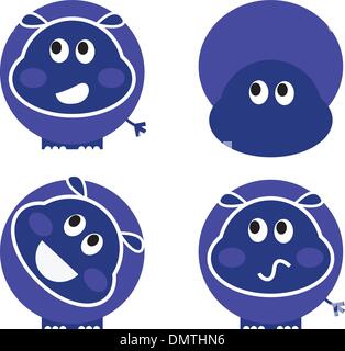 Hippo sauvages mignon situé dans diverses poses isolated on white Illustration de Vecteur