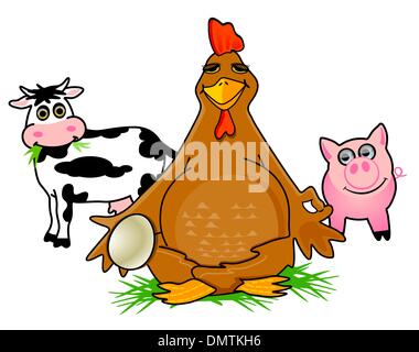 Heureux avec des animaux de ferme de poulet Illustration de Vecteur