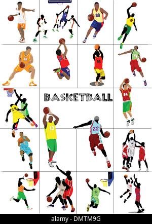 Grand ensemble de joueurs de basket-ball. Illustration Vecteur de couleur pour le d Illustration de Vecteur