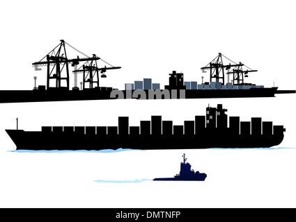 Port avec container ship Illustration de Vecteur