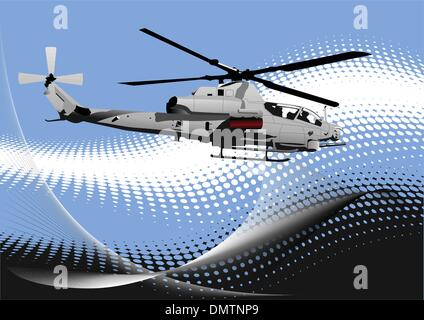 Air force. Hélicoptère de combat sur la notation en arrière-plan. Il vecteur Illustration de Vecteur