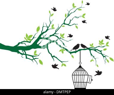 Arbre aux oiseaux et volière, vector Illustration de Vecteur