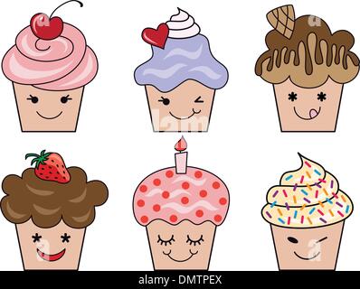 Cute cupcake visages, vector Illustration de Vecteur