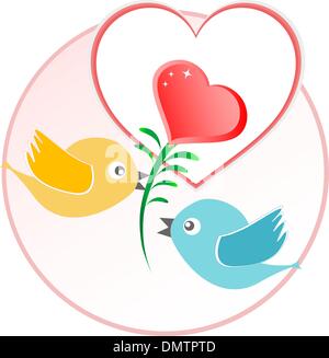 Amour rouge Oiseau avec plus de ballons coeur fond vecteur beige Illustration de Vecteur