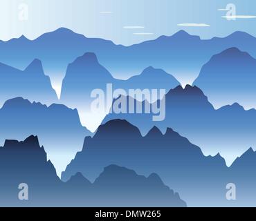 Blue Morning Mist dans les montagnes Illustration de Vecteur