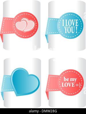 Mariage Saint-valentin et autocollants ou étiquettes set Illustration de Vecteur