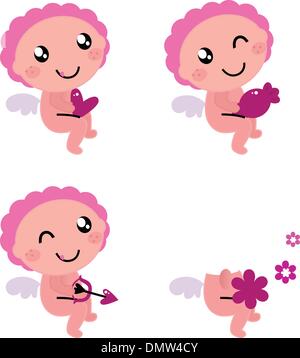 Cute cupidon ou ange avec divers objets collection Illustration de Vecteur