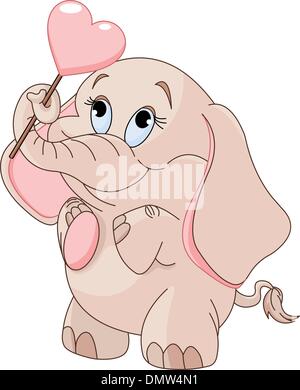 Petit bébé éléphant est titulaire d'une sucette en forme de cœur Illustration de Vecteur