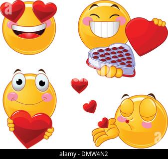 Ensemble d'émoticônes smileys Saint Valentin Illustration de Vecteur