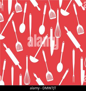 Des ustensiles de cuisine sur fond rouge Illustration de Vecteur