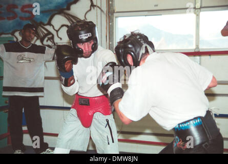 Jul 11, 2001 ; Big Bear Lake, Californie, USA ; ! Boxeur Champion sparring ADAMS OS @ le Big Bear Camp d'entraînement de boxe. Crédit obligatoire : Photo par Mary Ann Owen/ZUMA Press. (©) Copyright 2001 by Mary Ann Owen Banque D'Images