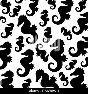 Les chevaux de la mer,l'arrière-plan noir et blanc Illustration de Vecteur