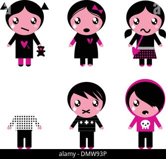 Emo kids collection isolated on white Illustration de Vecteur