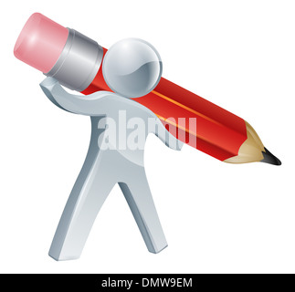 Personne détenant un crayon géant sur le point de dessiner ou d'écrire quelque chose Banque D'Images