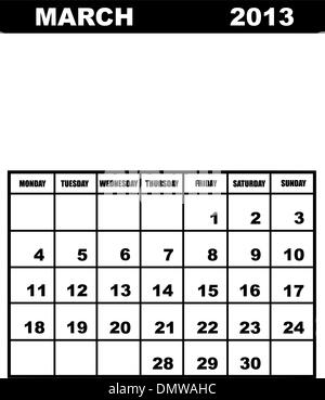 Calendrier Mars 2013 Illustration de Vecteur