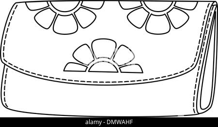 Portefeuille avec un motif floral, contour Illustration de Vecteur