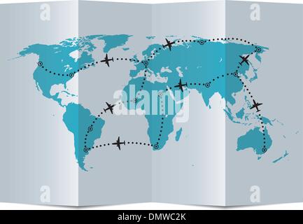 Vector carte papier avec des trajectoires de vol avion Illustration de Vecteur