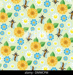 Vector background avec les abeilles et les fleurs Illustration de Vecteur