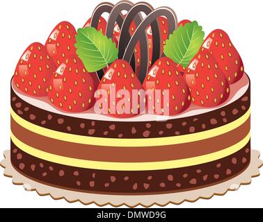 Gâteau aux fraises avec vecteur et chocolat Illustration de Vecteur