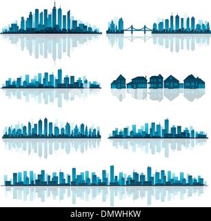 Ensemble de villes détaillées silhouette Illustration de Vecteur