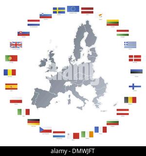 Carte de l'Union européenne avec les drapeaux en cercle Illustration de Vecteur