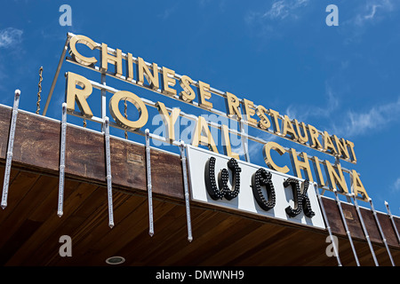 Restaurant chinois sign in holiday resort, Playa Blanca, Lanzarote, îles Canaries, Espagne Banque D'Images