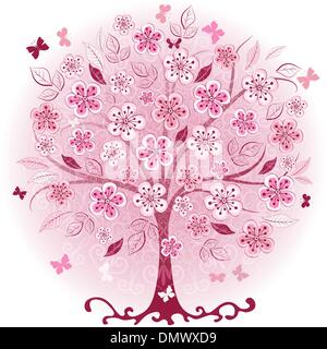 Décoration arbre printemps rose Illustration de Vecteur