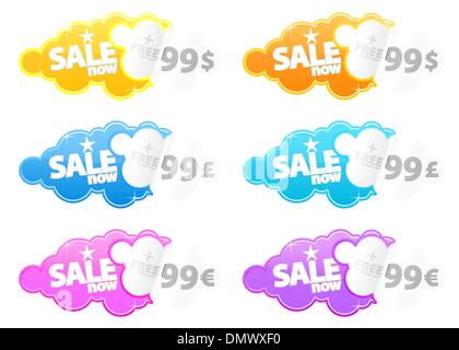 Vente maintenant l'épluchage des autocollants avec étiquette de devises Illustration de Vecteur