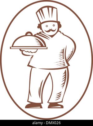 Cuisinier chef Baker Holding Dish Platter Illustration de Vecteur