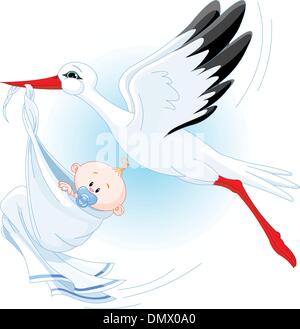 Cigogne Dessin Anime Avec Bebe Image Vectorielle Stock Alamy