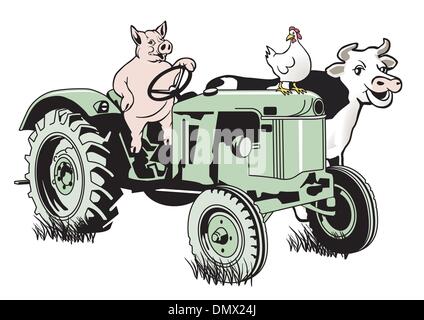 Cochon sur le tracteur Illustration de Vecteur