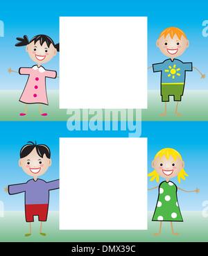 Les jeunes enfants vecteur holding blank paper Illustration de Vecteur