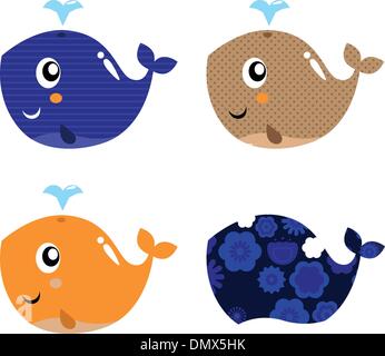 Cute abstract whale set isolated on white Illustration de Vecteur
