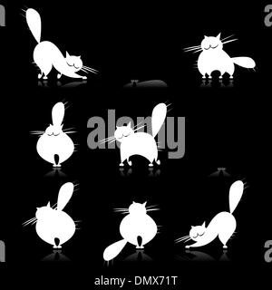 Graisse blanche Funny cats silhouettes pour votre conception Illustration de Vecteur