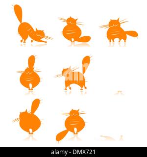 Orange Funny gros chats silhouettes pour votre conception Illustration de Vecteur