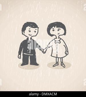 Dans l'amour.Boy and girl holding hands Illustration de Vecteur