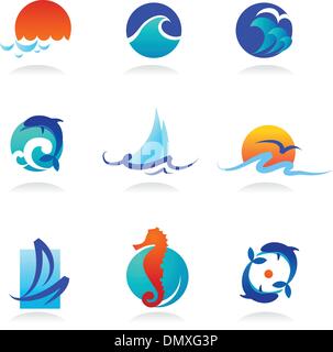 Collection d'icônes liées à la mer Illustration de Vecteur