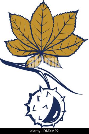 Feuilles de châtaignier avec écrou Illustration de Vecteur