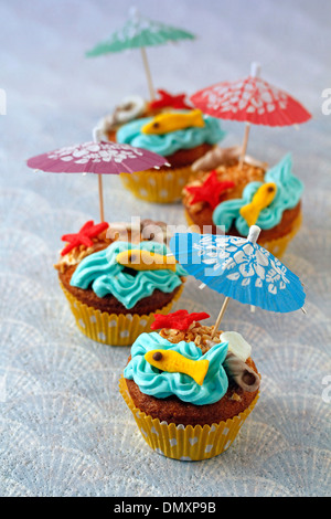 Beach cupcakes. Recette disponible. Banque D'Images