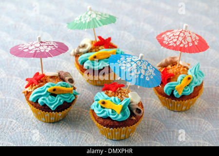 Beach cupcakes. Recette disponible. Banque D'Images