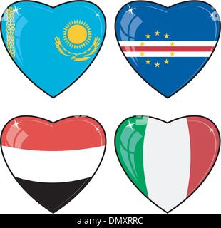 Ensemble d'images vectorielles des coeurs avec les drapeaux Illustration de Vecteur